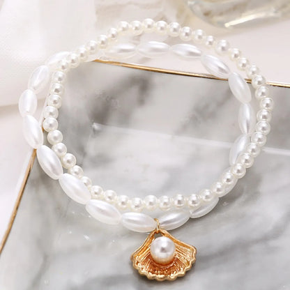 2025 Retro Pearl Shell Pendant Anklet Creative Beach Foot Chain Bracelet for Women