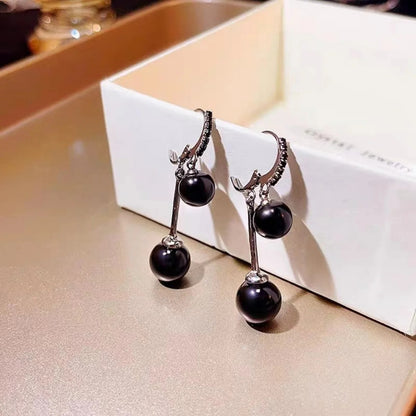 Elegant Black Beads Dangle Earrings Women Fashion Gift