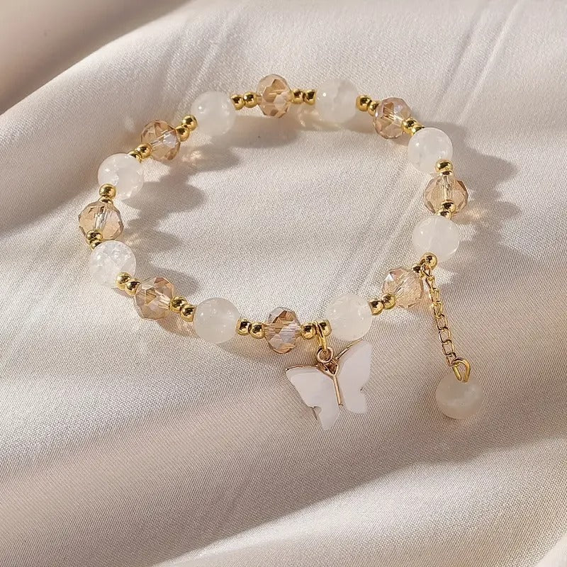 Purple Butterfly Beaded Stretch Bracelet for Women & Girls