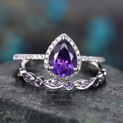 Sterling Silver Purple Cubic Zircon Ring Elegant Wedding & Party Jewelry for Women