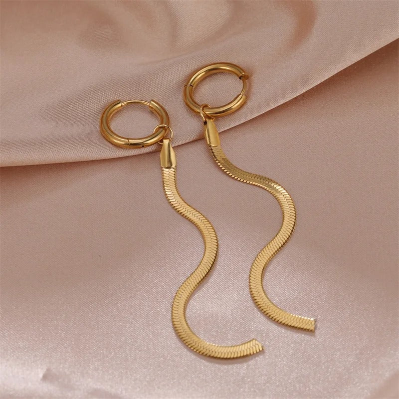 Fashion Long Tassel Stainless Steel Earrings Gold Women