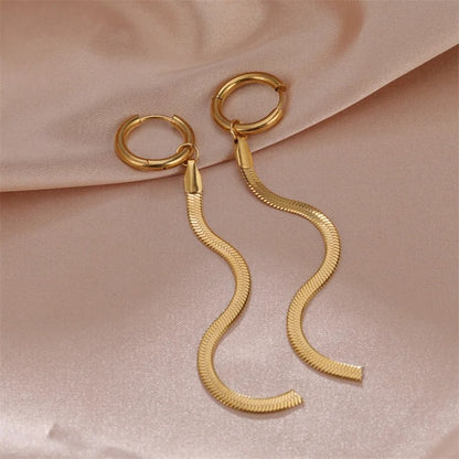 Fashion Long Tassel Stainless Steel Earrings Gold Women