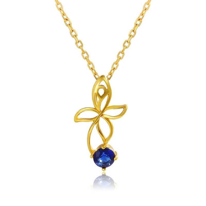 Fashion Gold Color Sapphire Flower Pendant Necklace for Women Bride Birthday Wedding Jewelry Gifts