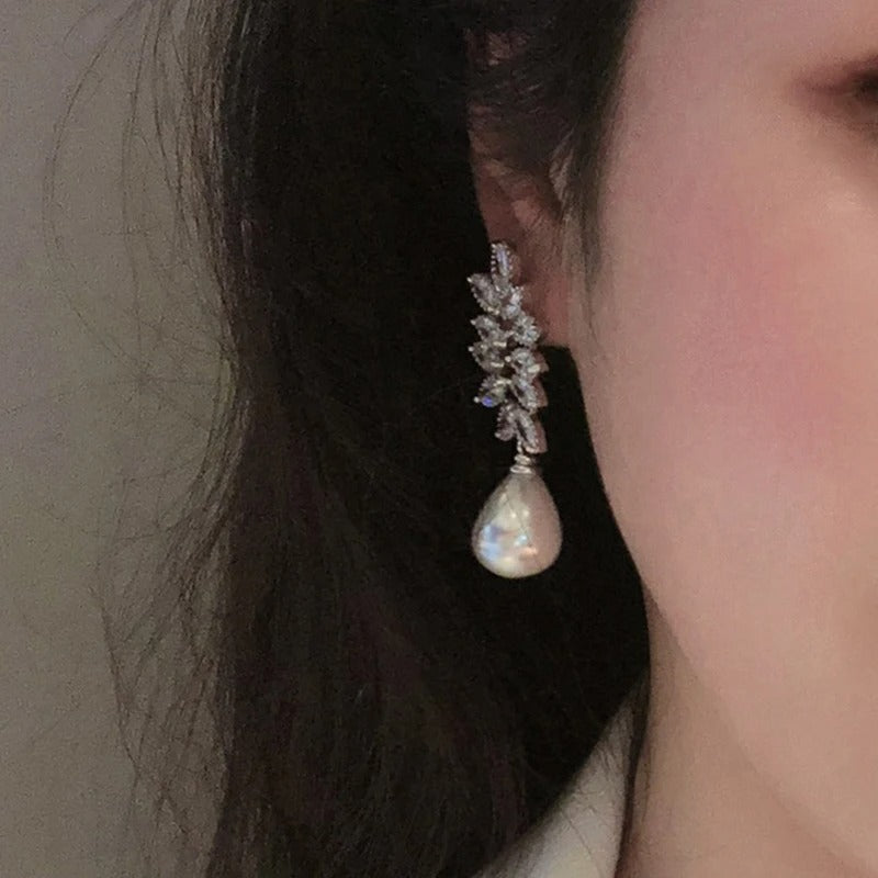 Brilliant CZ Imitation Pearl Dangle Earrings Women Luxury