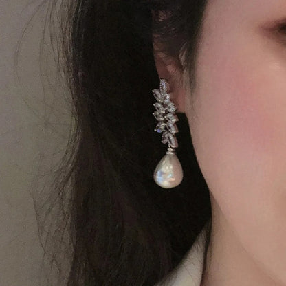 Brilliant CZ Imitation Pearl Dangle Earrings Women Luxury