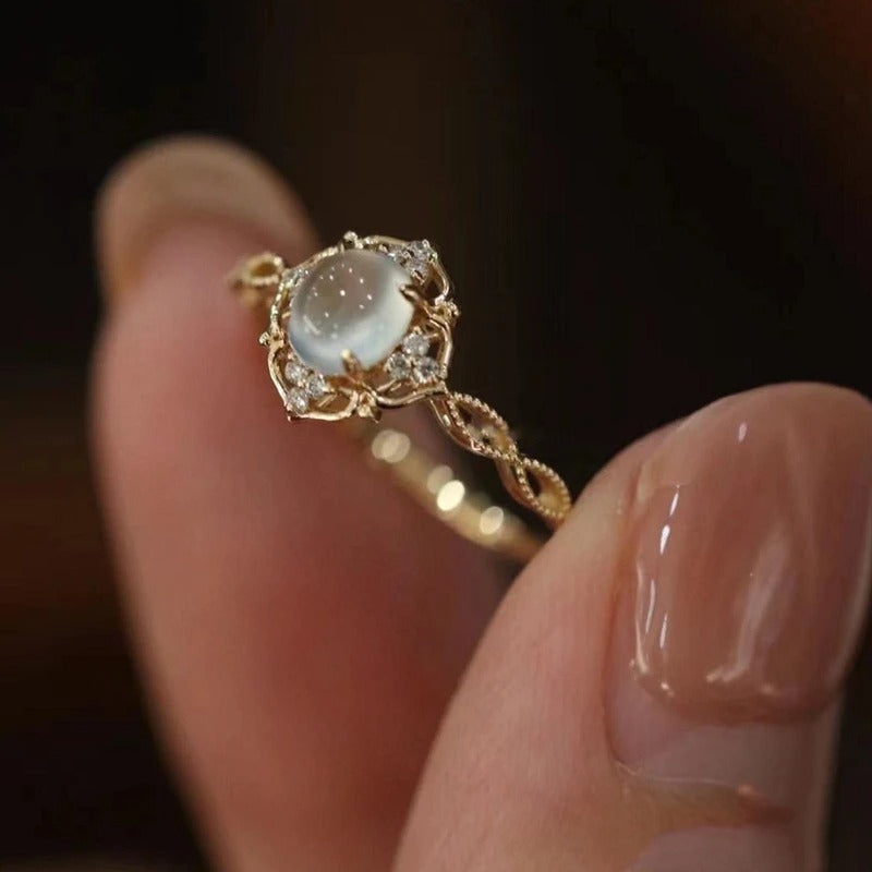 Fashion Moonstone Ring Gold Geometric Jewelry for Women