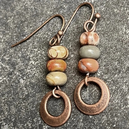 2 Pieces Vintage Bohemian Copper Natural Stone Antique Red Female Dangle Earrings