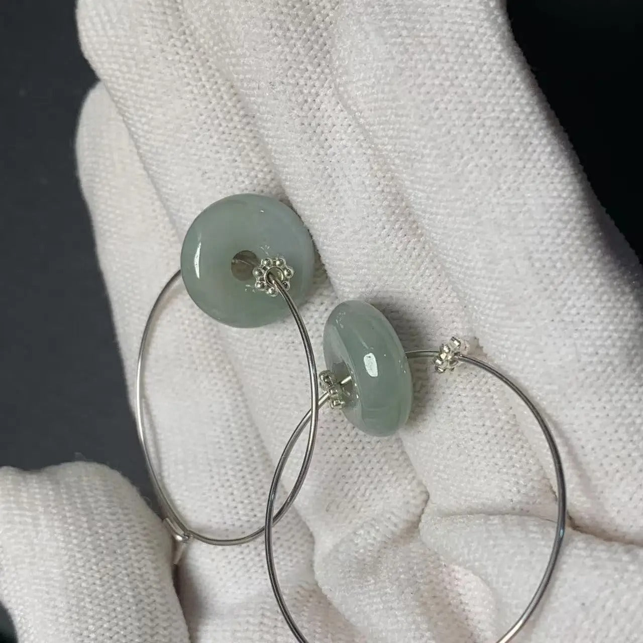 Grade A Natural Burma Blue Jade Hoop Earrings Simple Classic Stainless Steel Gemstone Jewelry