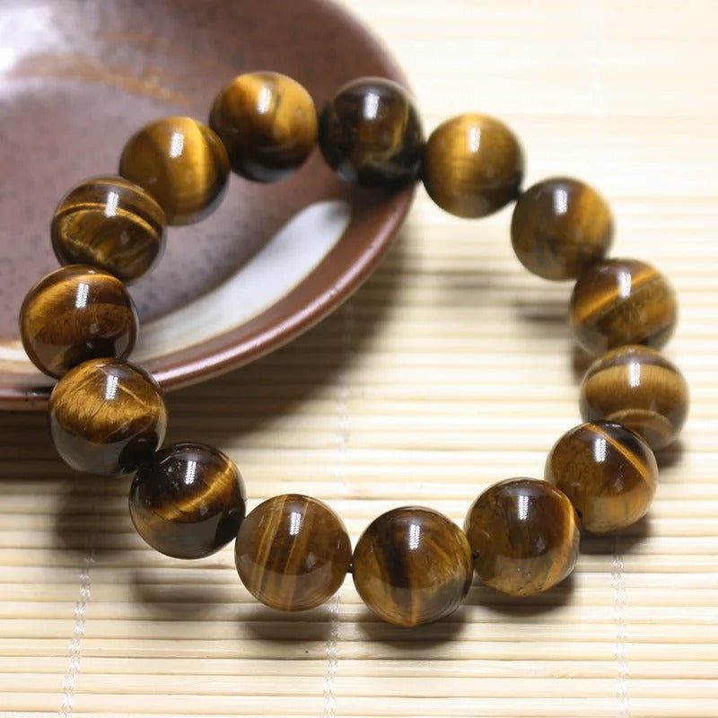 Natural Tiger Eye Crystal Buddha Bracelet Stretch Yoga Jewelry