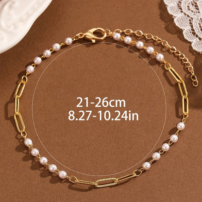 Kinitial Bohemian Simulated Pearl Chain Wedding Anklet Bracelet For Women Pendant Anklet Jewelry Gift