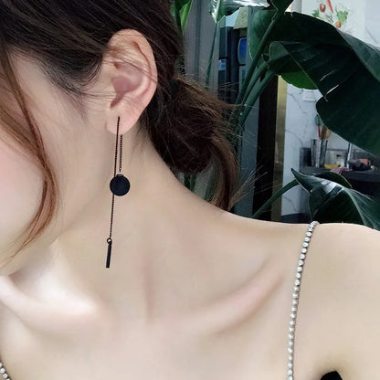 New Korean Temperament Black Matte Ball Pendant Earrings for Women Long Tassel Ear Line Hanging Earring Girls Party Jewelry Gift