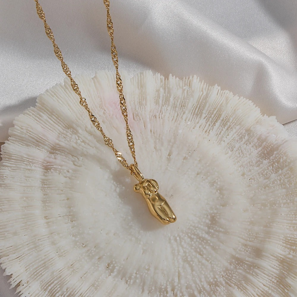 Tarnish Free&anti-allergic Stainless Steel 18k Gold Plated Abstract Human Face Body Charm Pendant Necklaces for Women