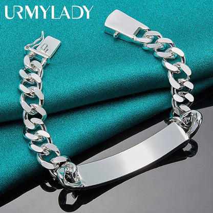 925 Sterling Silver Geometric Men’s Chain Bracelet 10mm