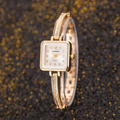Fashion Square Rhinestone Women Bracelet Watch Luxury Brand Alloy Gold Quartz Watch Fashion Minimalist Ladies Watch
