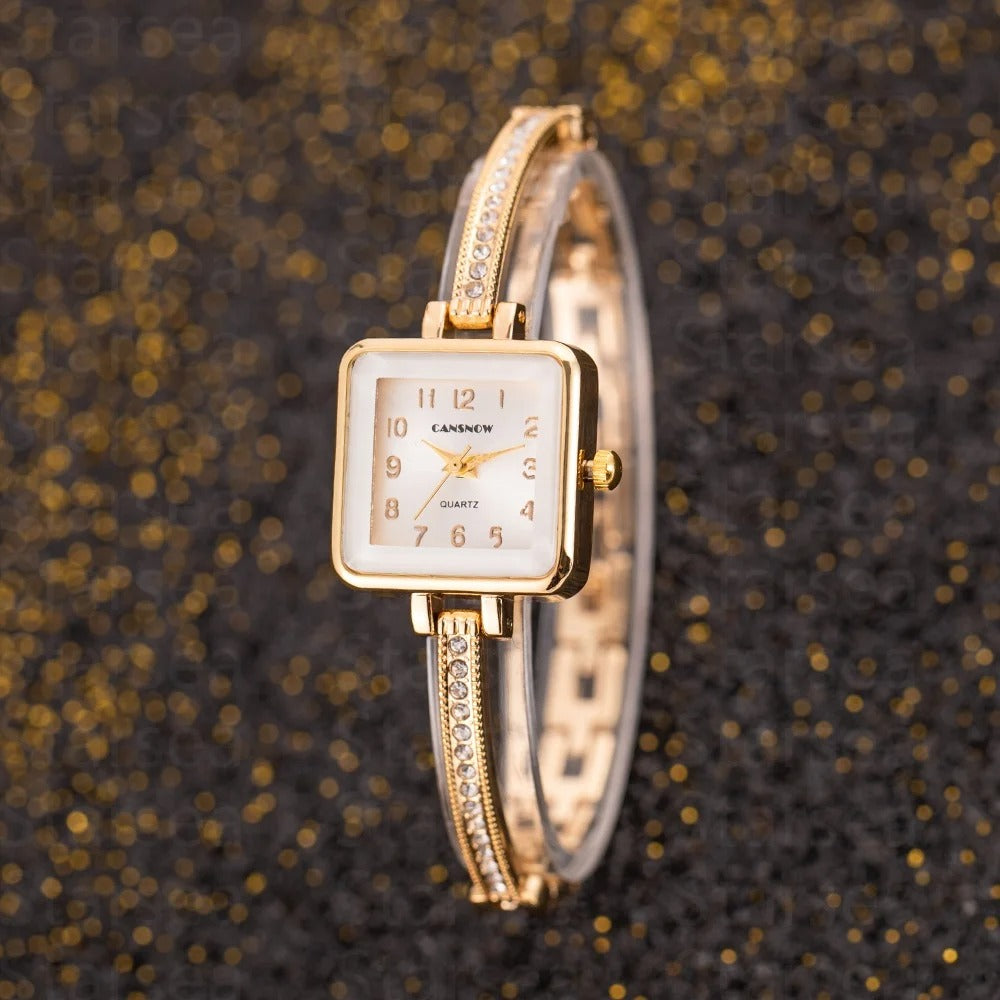 Fashion Square Rhinestone Women Bracelet Watch Luxury Brand Alloy Gold Quartz Watch Fashion Minimalist Ladies Watch