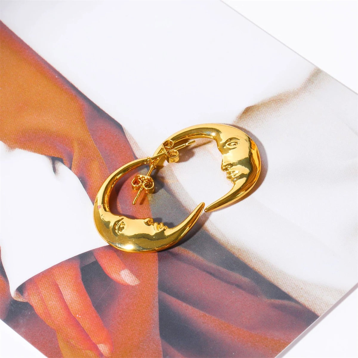 Retro Moon Earrings for Women Artistic Design Gold Plated Trendy Statement Jewelry