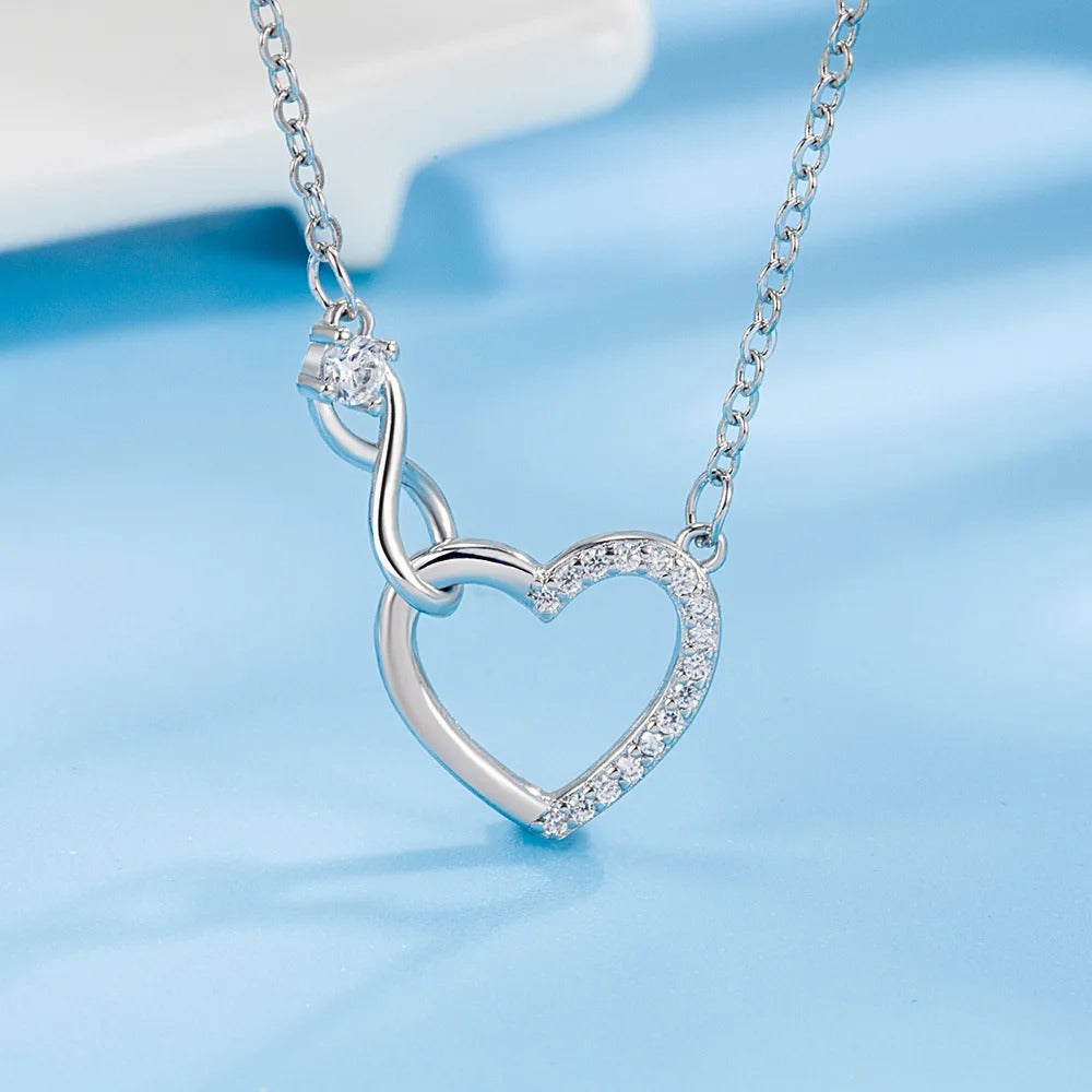 Luxury 925 Silver Heart Interlocking Necklace for Women Jewelry