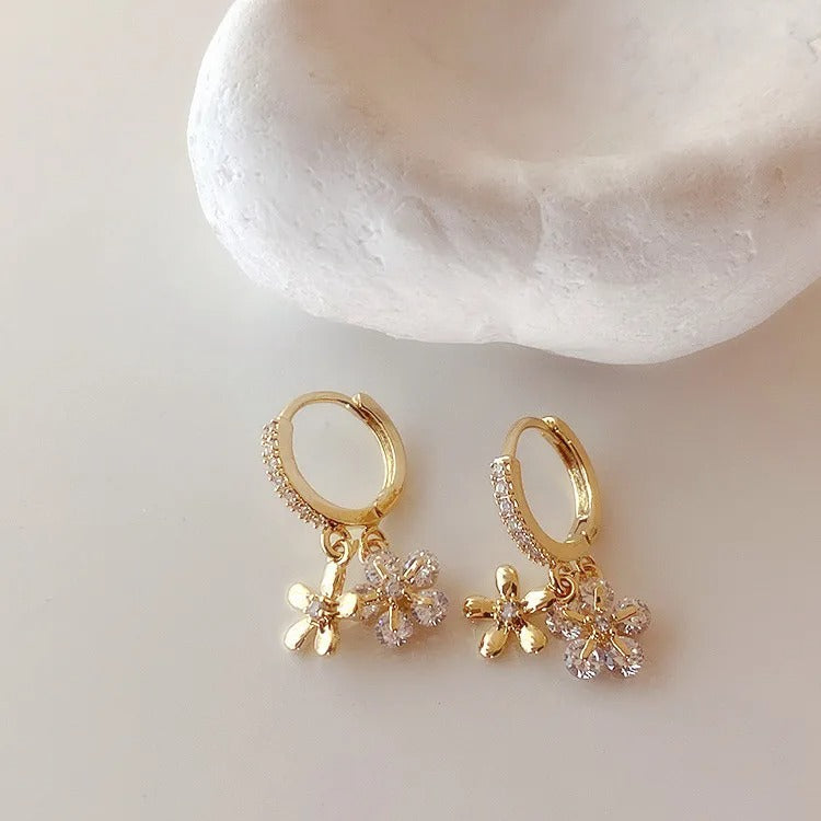 Micro Pave Zirconia Flower Hoop Earrings Women Korean Style