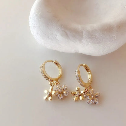 Micro Pave Zirconia Flower Hoop Earrings Women Korean Style