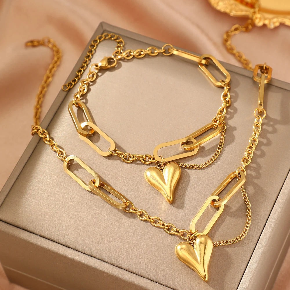 Stainless Steel Heart-Shaped Irregular Chain Jewelry for Women