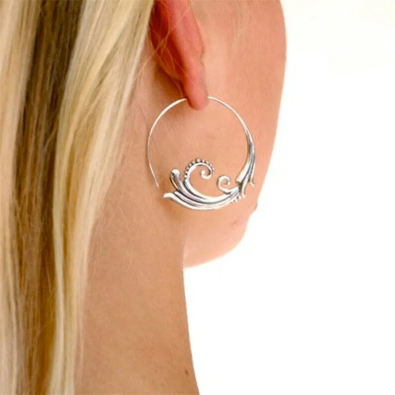 Delicate Round Geometry Sea Wave Earrings for Women Ethnic Silver Color Hoop Earrings for Women Jewelry