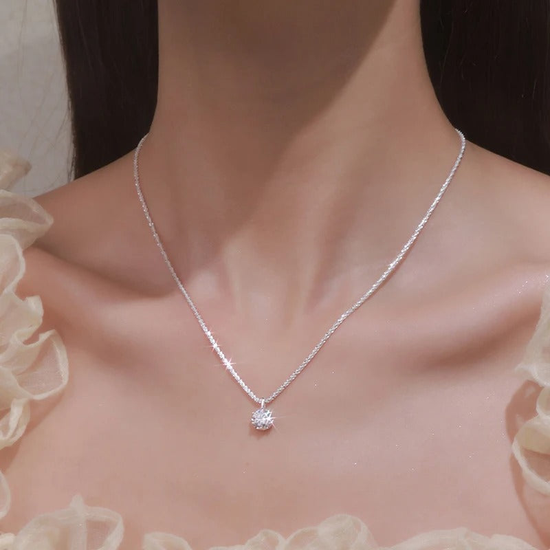 New 925 Sterling Silver Round Zircon Necklace Simple Shape Woman Pendant Choker Birthday Gift Fine Jewelry