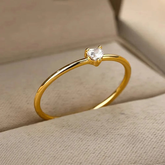 Clear Zircon Heart Charm Thin Ring Minimalist Love Jewelry for Women in Gold or Silver