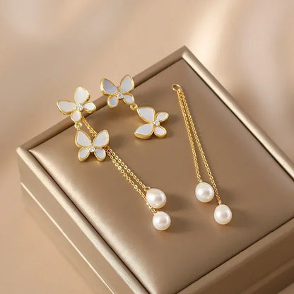 Luxury Gold Butterfly Tassel Earrings Korean Fashion Jewelry