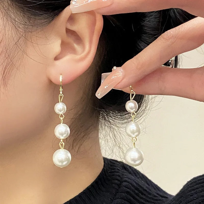 Elegant Red & White Pearl Drop Earrings Imitation Beads Women