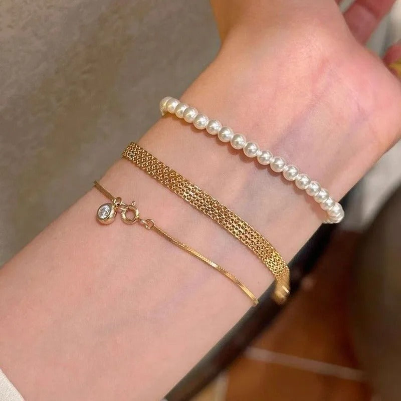 Stainless Steel Woven Watch Strap Bracelet for Women Vintage Style