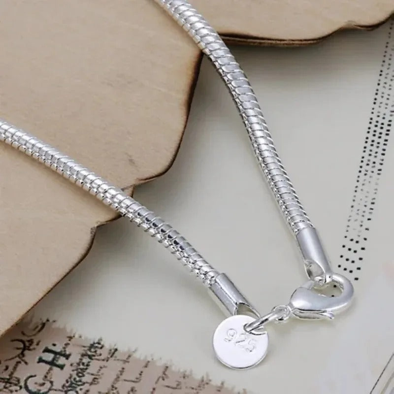 925 Sterling Silver 3MM Textured Chain Bracelet for Women Fashion Jewelry Gift