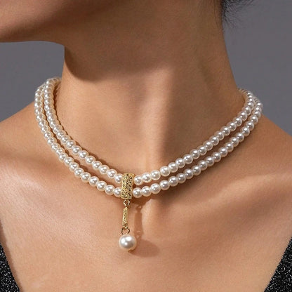 New Fashionable Bridal Jewelry Set Elegant Handmade Imitation Pearl Beaded Necklace And Earrings For Women Wedding Accessories