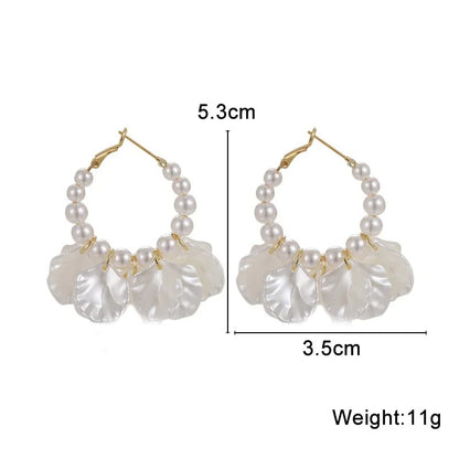 Shell Flower Dangle Earrings Women Pearl Beads Jewelry