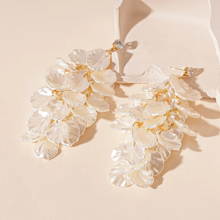 French Petals Long Tassel Earrings Exaggerated Shell Shaped Fringed Earrings Dangle Inlaid Zircon Women's Earrings Ornaments