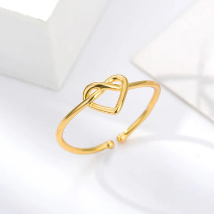 Gold Couple Heart Rings for Women Stainless Steel Wedding Jewelry