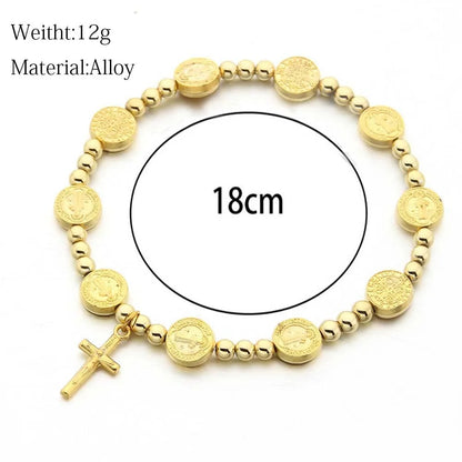 Gold Plated Saint Benedict Beads Cross Bracelet for Men & Women