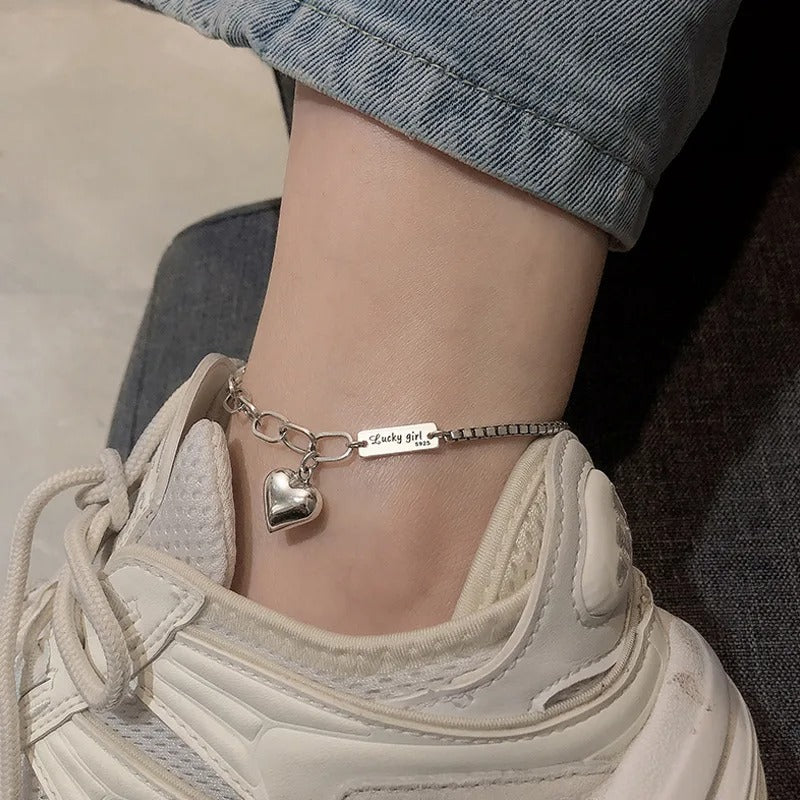 Silver Love Anklet Fashion Simple Charm Women's Anklet Birthday Gift for Friends Exquisite Jewelry