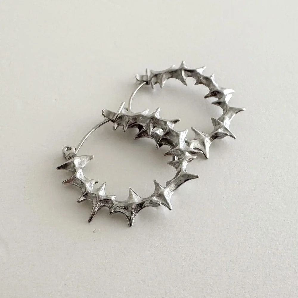 Y2K Gothic Silver Color Spiked Hoop Earrings for Women Grunge Korean Fashion Punk Spike Edgy Earrings
