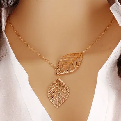 Delysia King Leaf Necklace /double leaf clavicle chain