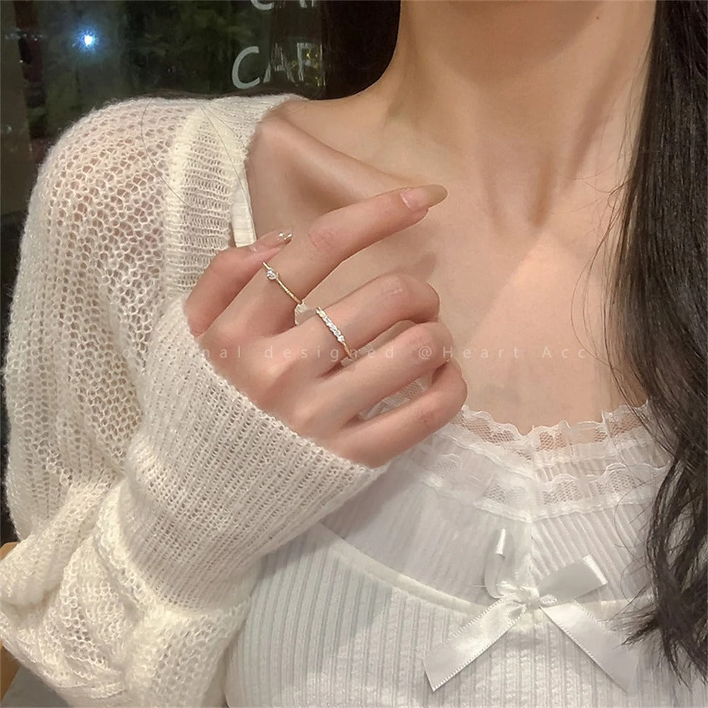 2PCS Crystal Heart Stackable Rings for Women Gold Color