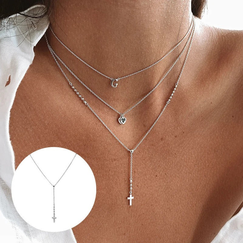 Y-Shaped Cross Pendant Necklace for Women Simple Fashion Jewelry