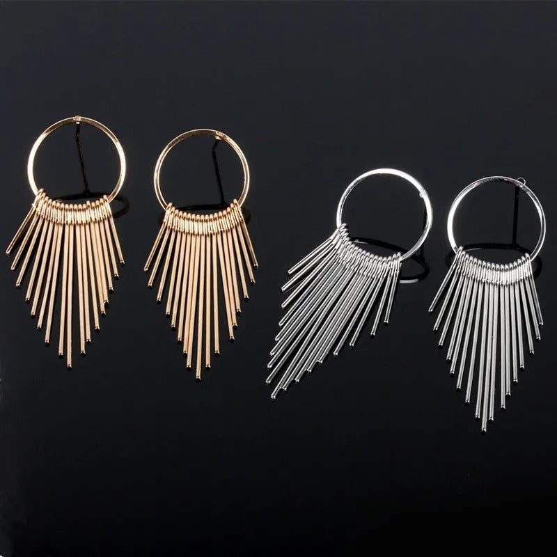 Metal Tassel Earrings Women Multi-Layer Geometric Dangle Jewelry