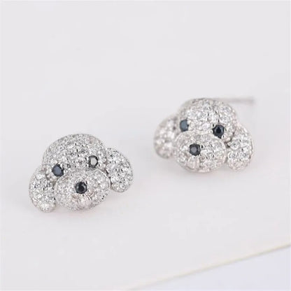 New Full Crystal Dog Stud Earrings 925 Sterling Silver Women