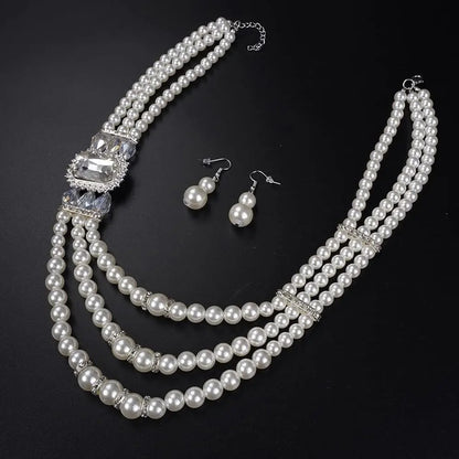 Bridal Pearl & Rhinestone Jewelry Set Trendy Party Accessories