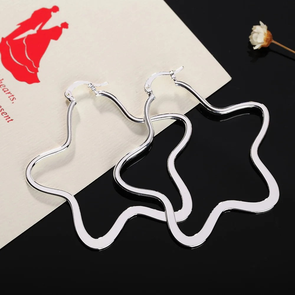 925 Sterling Silver 55MM/5.5CM Star Hoop Earrings For Women Wedding Jewelry