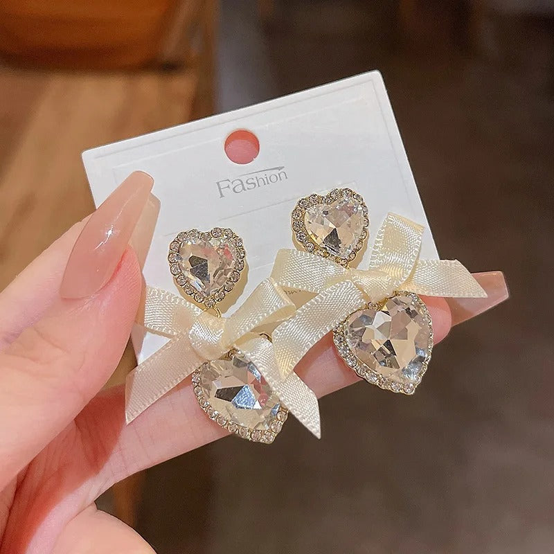 Elegant Heart Crystal Drop Earrings Women Fine Jewelry Gift