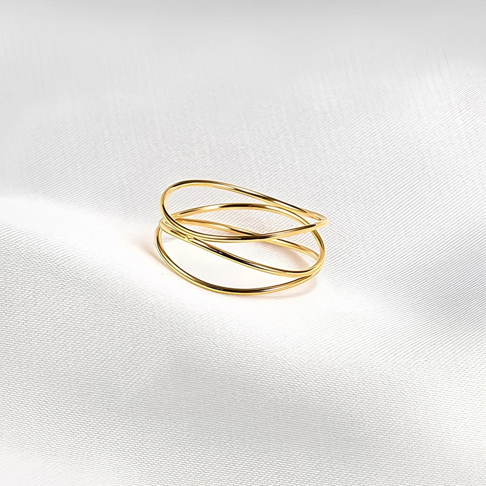 Top-Selling Three Layered Wave Ring for Women 18K Gold PVD Plated Stainless Steel, Waterproof & Trendy 2025 Jewelry