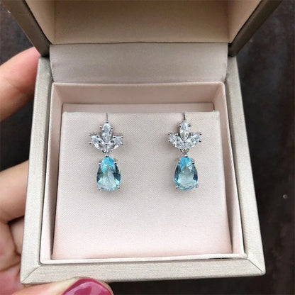 Fancy Blue Cubic Zirconia Drop Earrings Women Birthday Gift