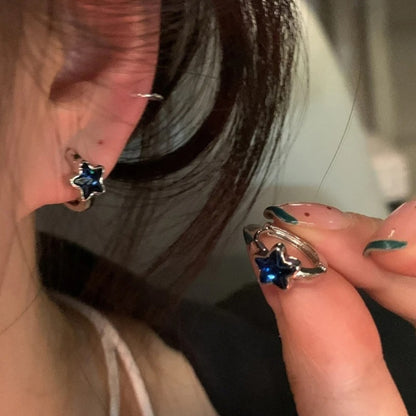 Sweet Blue Star Hoop Earrings Women Girls Simple Fashion Gift