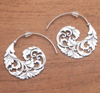 Exquisite Flower Geometry Hollow Dangle Earrings Silver Jewelry